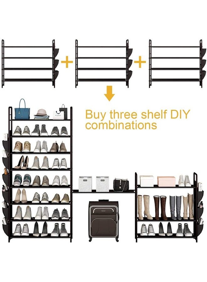 Generic 4-Tier Stackable Shoe Rack with 6 Side Fabric Pockets – Freestanding Shoe Organizer Shelf for Entryway, Closet, Bedroom, Living Room  - Image 5