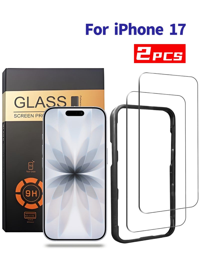 【2 Pack】 iPhone 17 Screen Protector, Anti-Fingerprint  Scratch Resistant Tempered Glass, with Easy Alignment Installation Frame, HD Clear, 9H Hardness, Bubble-Free, Case Friendly, Smooth Touch, Oil  Smudge Resistant, Full Protection for iPhone 17 Display - Image 1