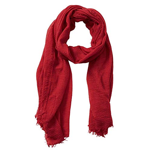 XRDSS Summer Cotton Blend Crinkle Vintage Soft Scarf with Fringed Edges 35" × 70" (Red) - Image 1