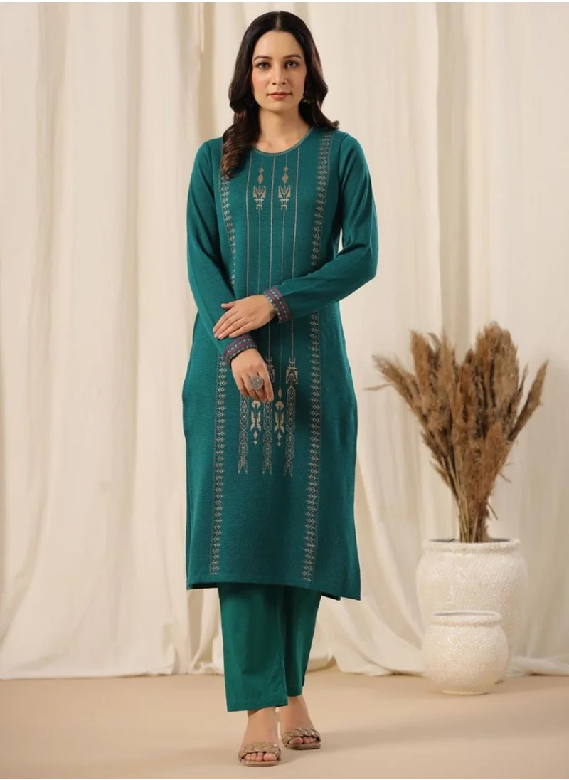 آي شين Women's Green STRAIGHT Ethnic Wear POLY KURTA