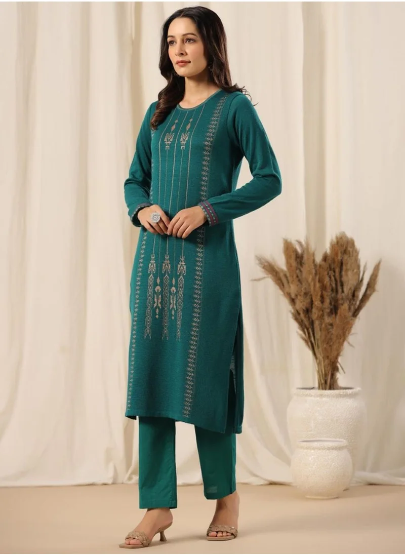 ISHIN Women's Green STRAIGHT Ethnic Wear POLY KURTA