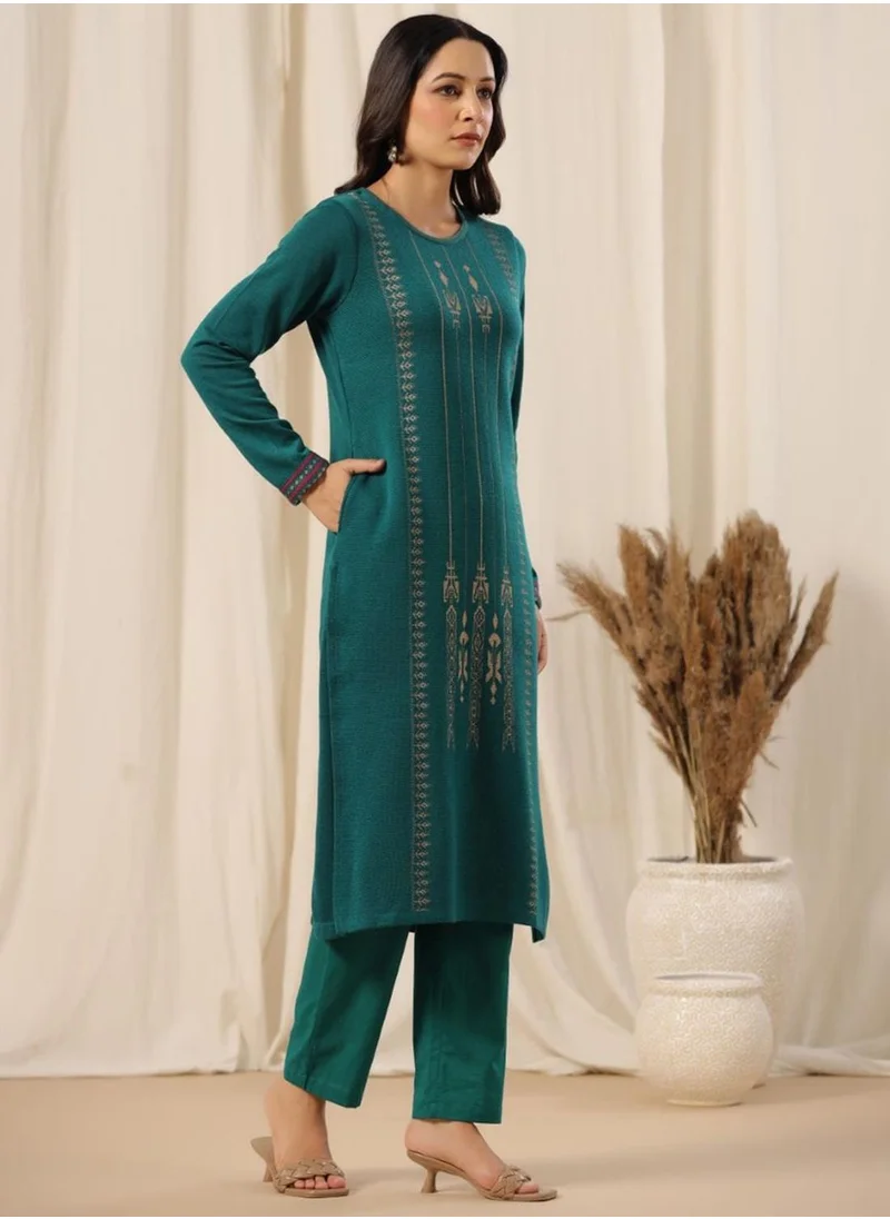 ISHIN Women's Green STRAIGHT Ethnic Wear POLY KURTA
