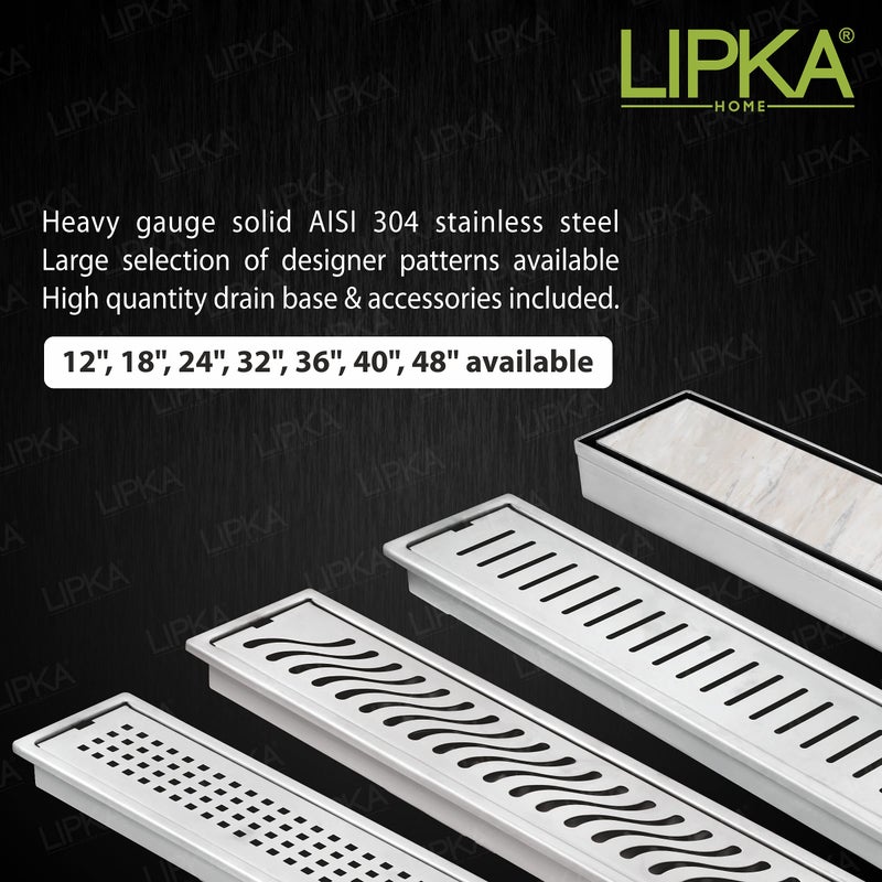 LIPKA Marble Insert Shower Drain Channel | 36 x 5 Inches| 304-Grade Stainless Steel Long Floor Drain for Bathrooms & Shower Areas | 21mm Marble Invisible Water Drainer with Side Hole & Cockroach Trap - Image 5