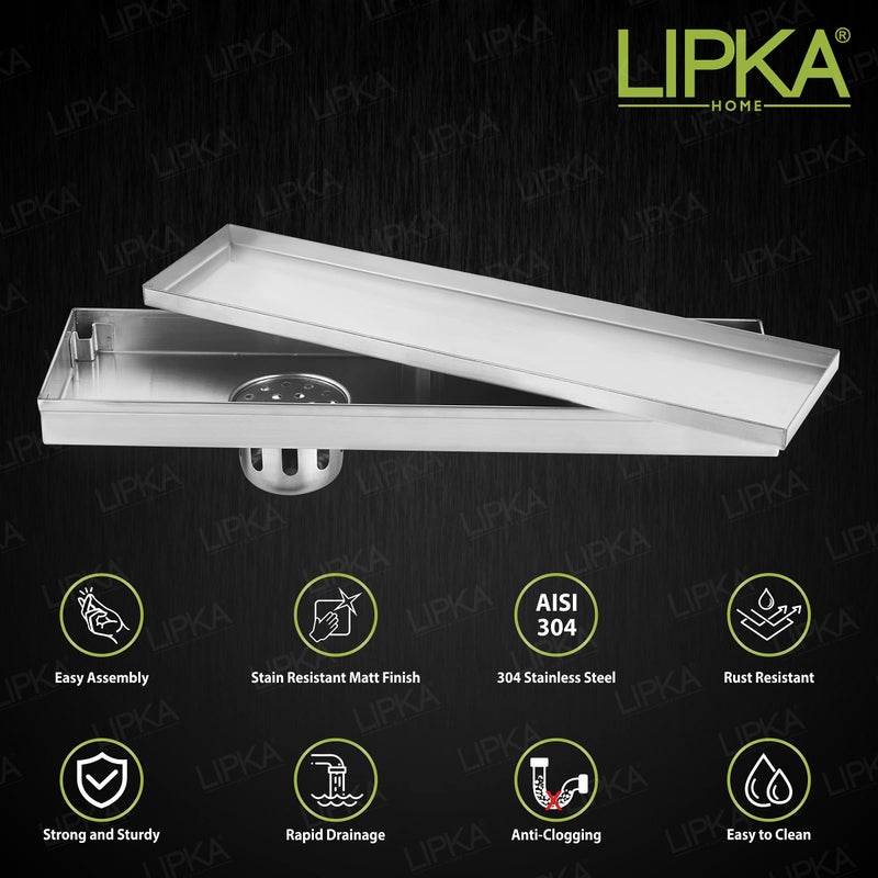 LIPKA Marble Insert Shower Drain Channel | 36 x 5 Inches| 304-Grade Stainless Steel Long Floor Drain for Bathrooms & Shower Areas | 21mm Marble Invisible Water Drainer with Side Hole & Cockroach Trap - Image 4