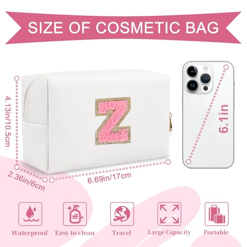 ChaoGreat Personalized Makeup Bag Initial A-Z Preppy Patch Bag,Small PU Leather Travel Cosmetic Bag Pouch with Zipper,White Cute Toiletry Bag,Gift Ideal for Teen Girls Women Birthday Friend Mom,Letter Z - Image 2