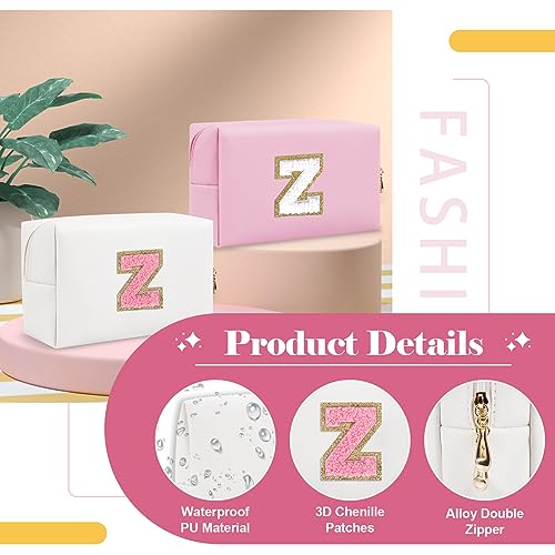 ChaoGreat Personalized Makeup Bag Initial A-Z Preppy Patch Bag,Small PU Leather Travel Cosmetic Bag Pouch with Zipper,White Cute Toiletry Bag,Gift Ideal for Teen Girls Women Birthday Friend Mom,Letter Z - Image 3