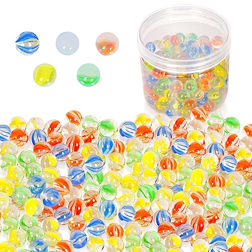 PowerKing 200Pcs Bulk Glass Marble, Colorful Cat Eyes 9/16 inch Round Marble Toy, Mixed Colors - Image 1
