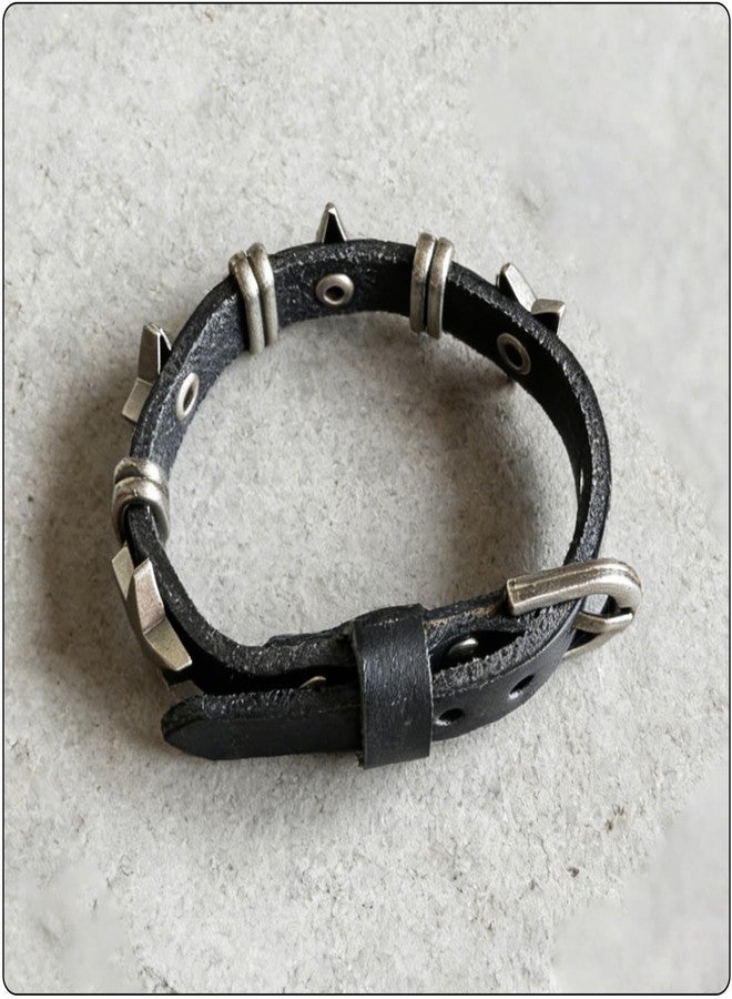 Fusamk Women's Punk Rock Gothic Biker Adjustable Leather Cuff Bracelet with Star Studded Metal Belt Buckle, Wrap Braided Bangle Band Fashion Jewelry Bracelet(Black) - Image 4