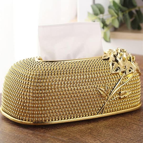 Birzar Victorian Luxurious Decor Tissue Box Cover Rectangular, Gold Plastic Tissue Holder, for Napkin Holder Home Decor for Bathroom, Bedroom, Living Room, Office. (Gold) - Image 1