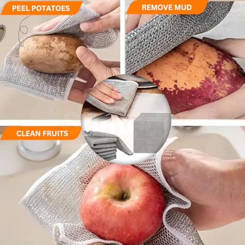 Solitude 6X Combo 5 Pack Non-Scratch Wire Dishcloth & 1 Mini Gap Cleaning Brush, Multipurpose Wire Dishwashing Rags for Wet and Dry, Easy Rinsing, Reusable, Wire Cleaning Cloth for Kitchen - Image 2