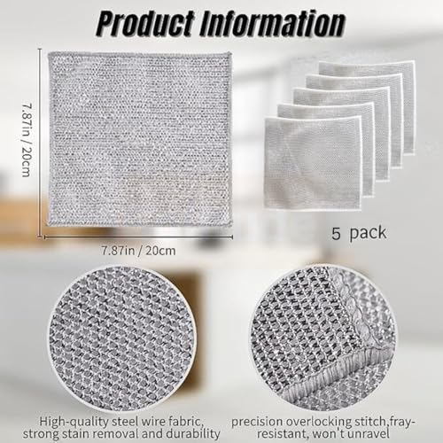 Solitude 6X Combo 5 Pack Non-Scratch Wire Dishcloth & 1 Mini Gap Cleaning Brush, Multipurpose Wire Dishwashing Rags for Wet and Dry, Easy Rinsing, Reusable, Wire Cleaning Cloth for Kitchen - Image 5