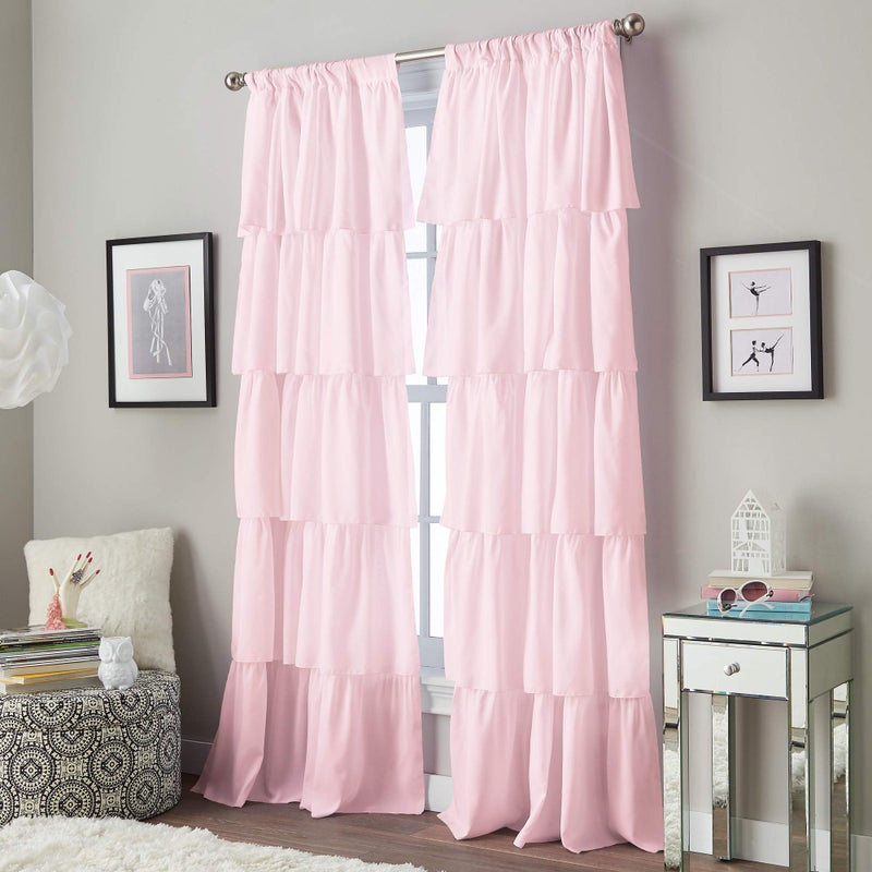 Curtainworks ستارة كورتن ووركس مزينة بالكشكشة بجيب قضيب 100% بوليستر، 42 × 63 بوصة، 1 لوحة ستارة، وردي - Image 1