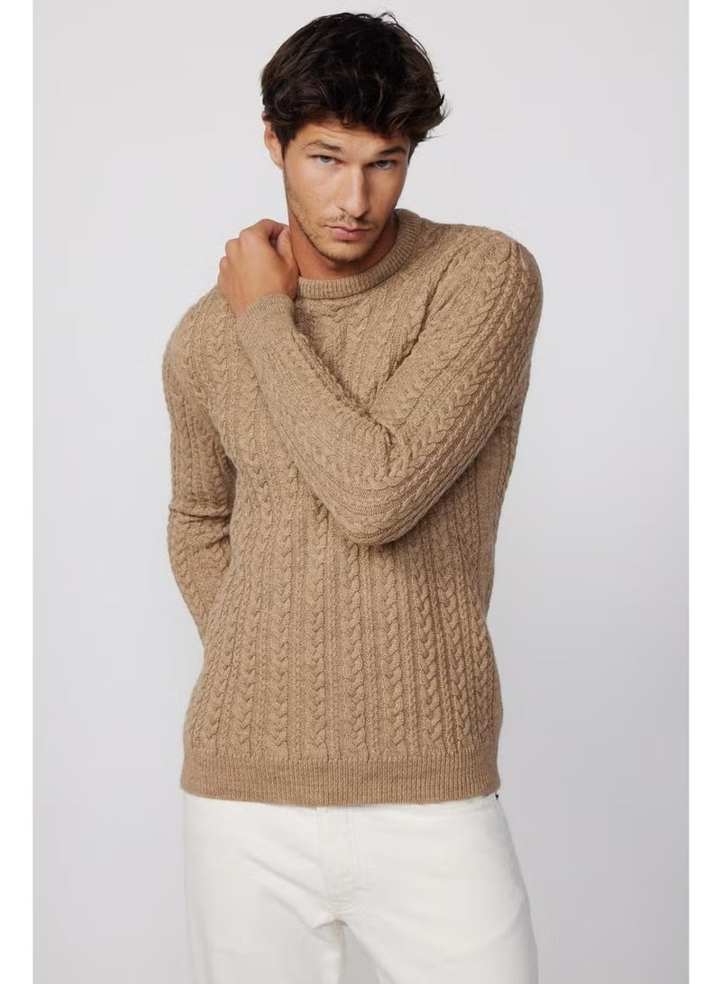 Tudors Crew Neck Hair Knit Patterned Mink Men's Sweater - Image 3