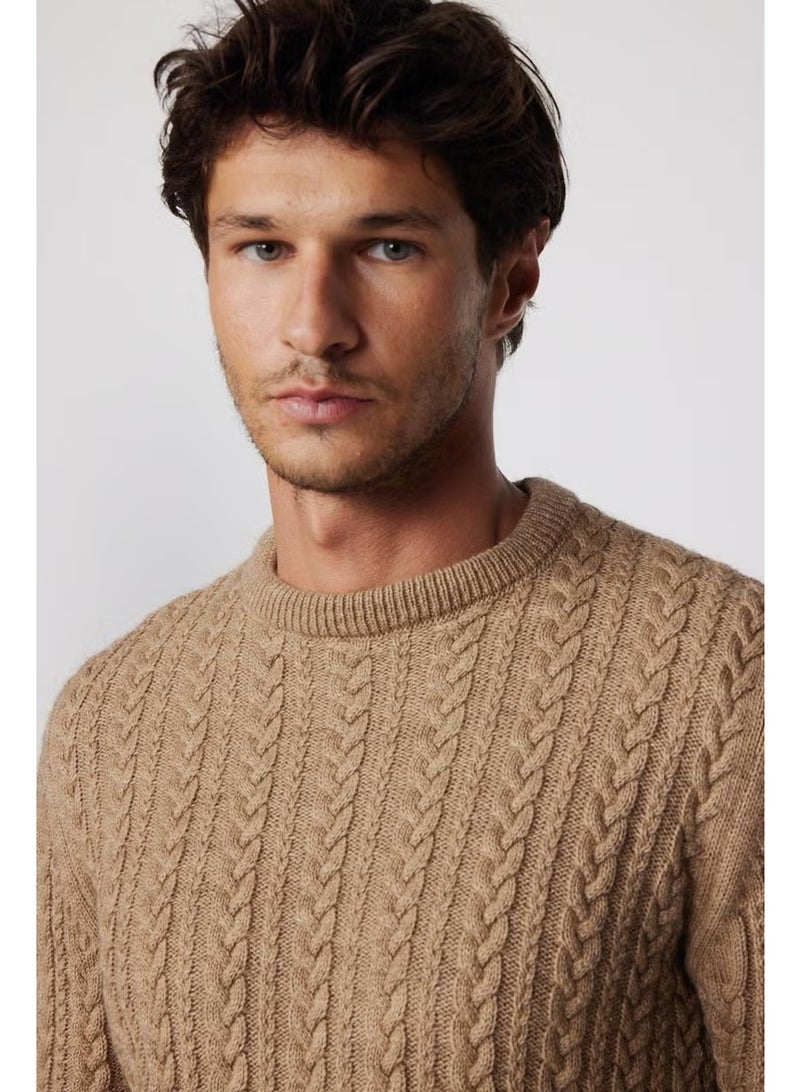 Tudors Crew Neck Hair Knit Patterned Mink Men's Sweater - Image 2