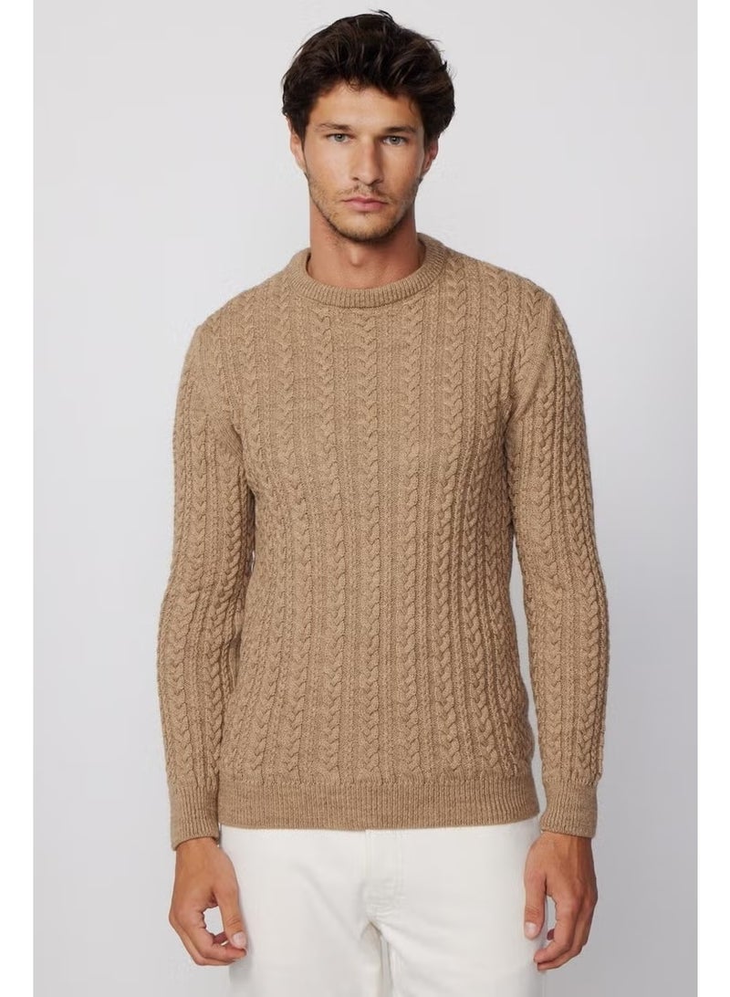 Tudors Crew Neck Hair Knit Patterned Mink Men's Sweater - Image 1