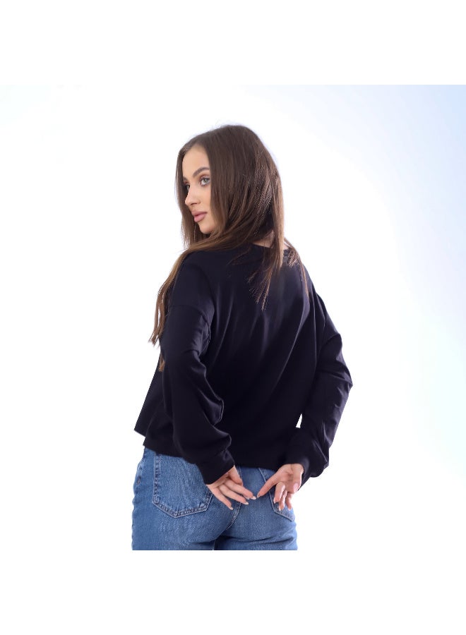 بيبو تيشيرت حريمي مطبوع اكمام طويلة مقاس حر يناسب من 60 إلى 85 كجم تقريبا_اسود - Image 4