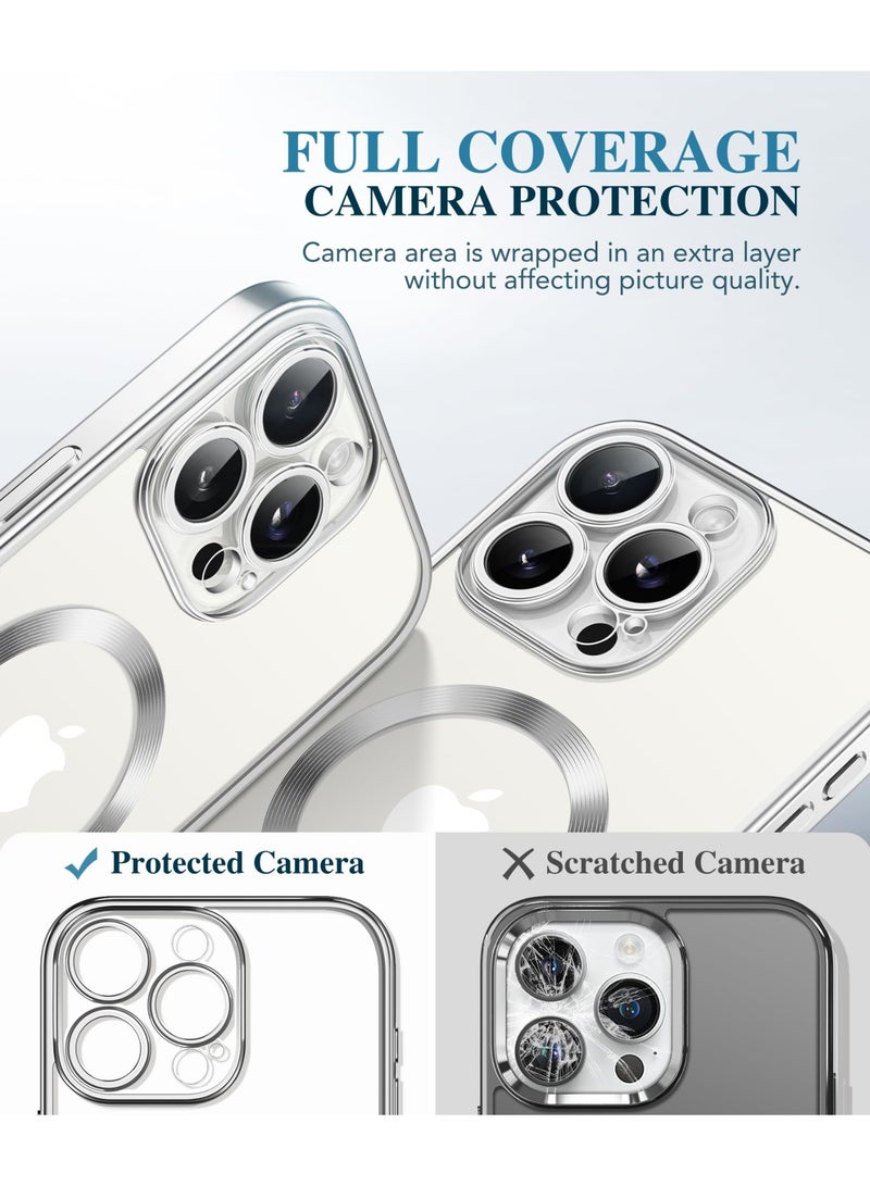 بيرفي جراب مغناطيسي لهاتف iPhone 15 Pro Max، متوافق مع Magsafe، واقي شاشة مدمج من الزجاج المقوى 9H وحماية كاملة للكاميرا، جراب هاتف مقاوم للصدمات مطلي بالكامل لهاتف 15 Pro Max، فضي - Image 3