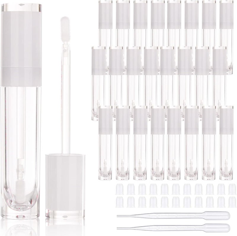 COSIDEA 26 pcs Refillable Empty 8ml Lip Gloss Tubes with clear WandRound white Lipgloss ContainersDIY cosmetic packing Container Bulk Wholesale