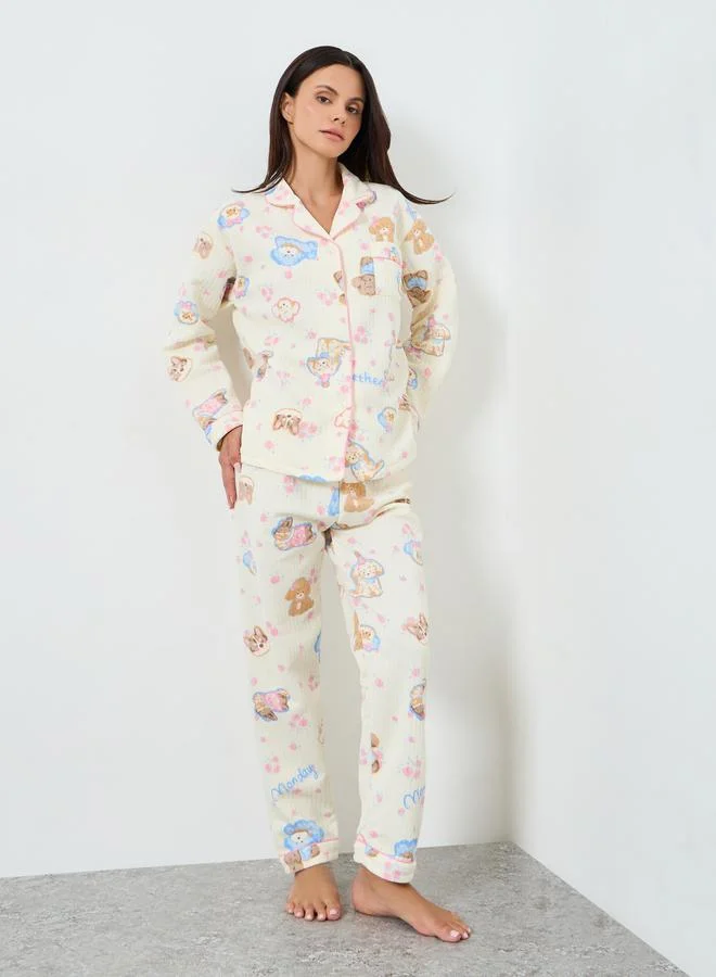 ستايلي طقم بيجاما من بنطال وبلوزة بطبعة كرتونية