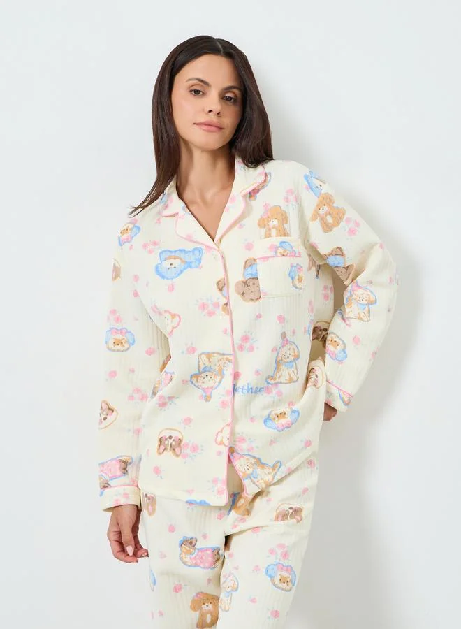 ستايلي طقم بيجاما من بنطال وبلوزة بطبعة كرتونية