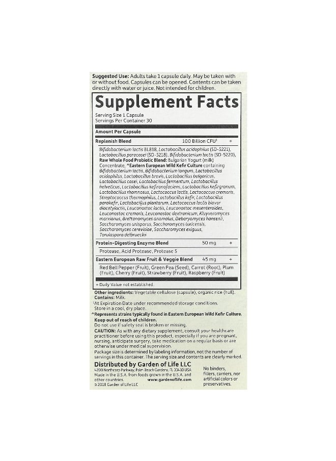 Garden of Life Garden of Life, RAW Probiotics, Ultimate Care, 30 Vegetarian Capsules  - Image 2