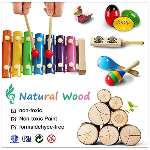 LOOIKOOS Toddler Musical Instruments,Wooden Percussion Instruments Toy for Kids Baby Preschool Educational Musical Toys Set for Boys and Girls with Storage Bag - Image 3
