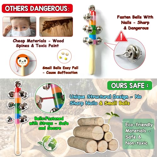 LOOIKOOS Toddler Musical Instruments,Wooden Percussion Instruments Toy for Kids Baby Preschool Educational Musical Toys Set for Boys and Girls with Storage Bag - Image 2