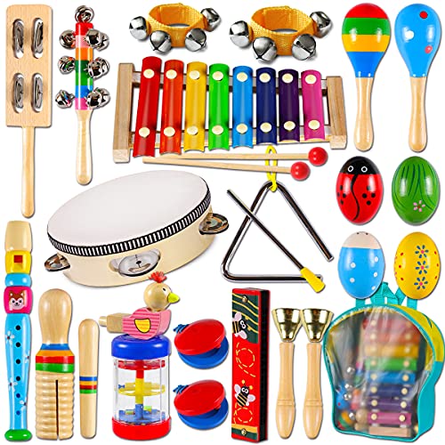 LOOIKOOS Toddler Musical Instruments,Wooden Percussion Instruments Toy for Kids Baby Preschool Educational Musical Toys Set for Boys and Girls with Storage Bag - Image 1