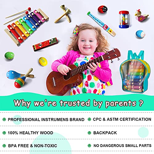 LOOIKOOS Toddler Musical Instruments,Wooden Percussion Instruments Toy for Kids Baby Preschool Educational Musical Toys Set for Boys and Girls with Storage Bag - Image 4