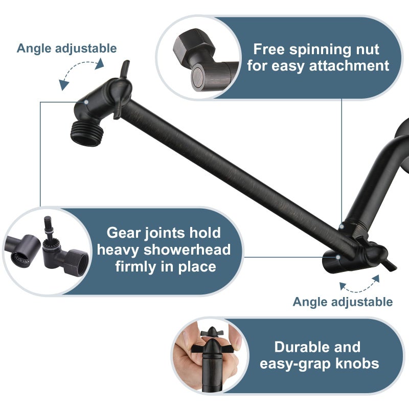 BRIGHT SHOWERS Brass Shower Head Extension Arm for Rain and Handheld Shower Head, 10 Inch Universal Shower Arm Extender, Height & Angle Adjustable, Oil-Rubbed Bronze - Image 3