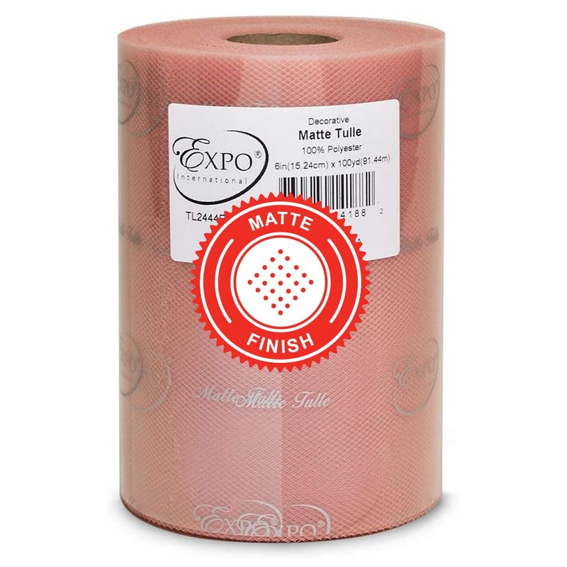 Expo International Matte Decorative Tulle Roll 6 Inch x 100 Yards Rose Gold