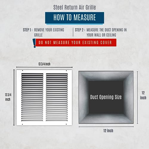 Handua Fits 12x12 Duct Opening | Steel Return Air Grille by Handua | Vent Cover Grill for Sidewall and Ceiling | White | HVAC Cold Air Intake Grille | Outer Dimensions: 13.75"W X 13.75"H - Image 2