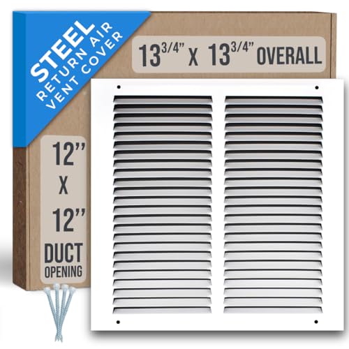Handua Fits 12x12 Duct Opening | Steel Return Air Grille by Handua | Vent Cover Grill for Sidewall and Ceiling | White | HVAC Cold Air Intake Grille | Outer Dimensions: 13.75"W X 13.75"H - Image 1
