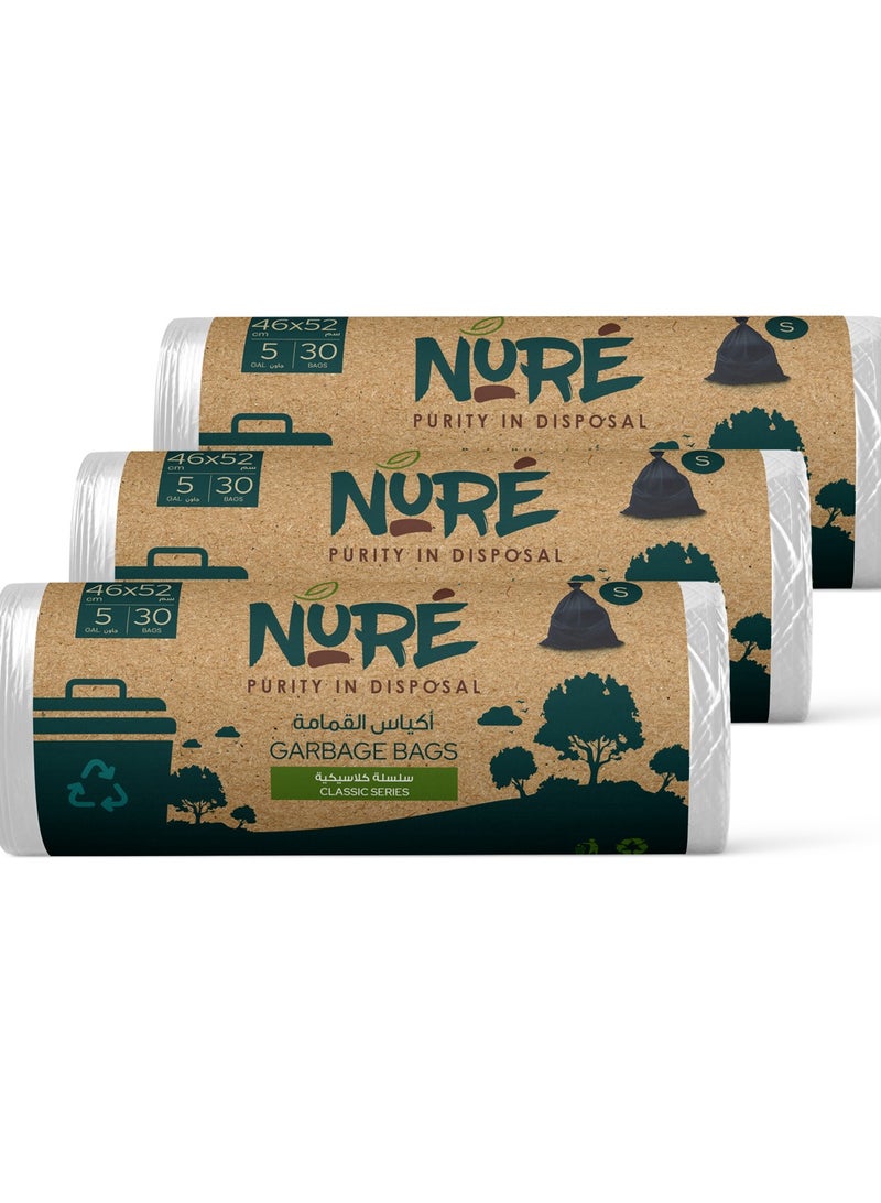 Nure, Bio-Degradable Purity In  Disposal Garbage Bag,5 Gallons, 30 Pcs, 46cmx52cm,Pack of 3 - Image 1