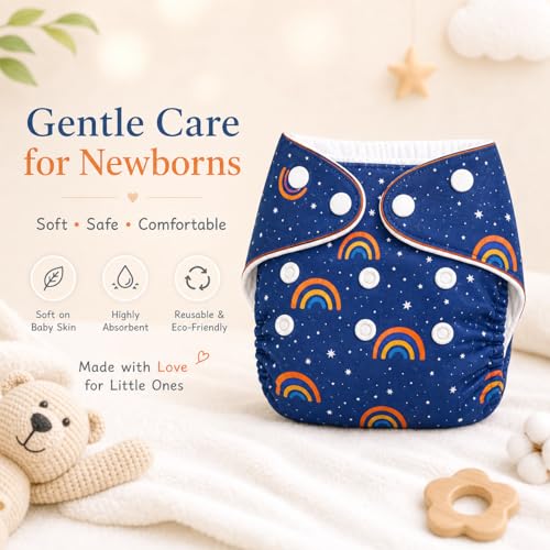 MOMSARC Premium Cotton Reusable Diapers for Baby | Washable Cloth Diapers | Free Size 0–3 Years | Leak Proof Cloth Diapers with Quick Dry Pad & 3 Inserts | Rash-Free | Multicolor (Pack of 3) - Image 2