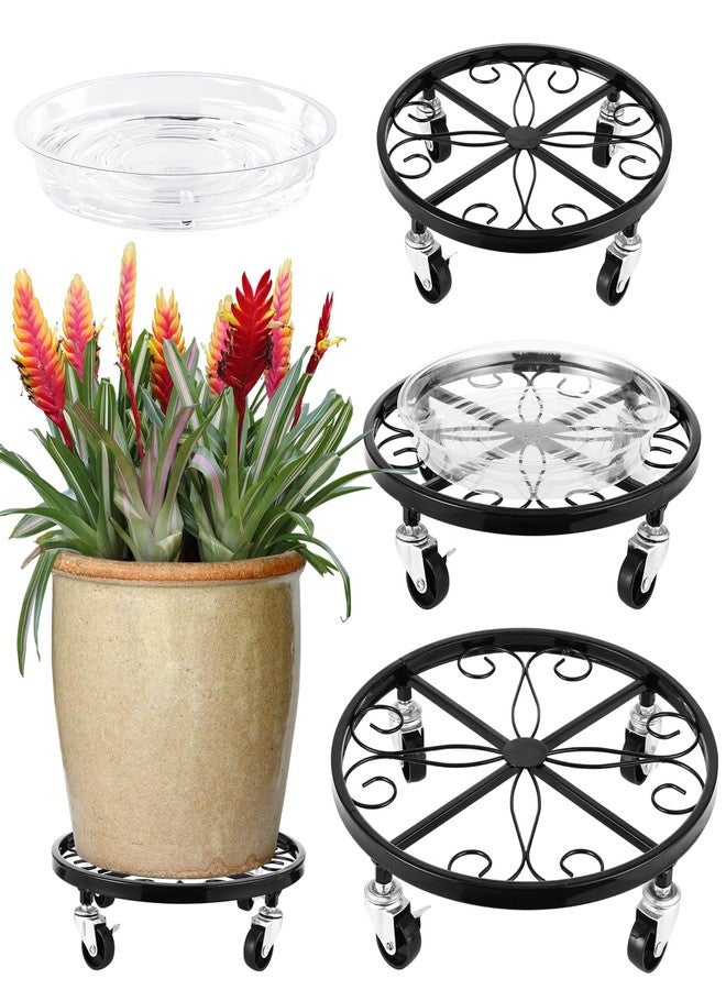Planterhoma مجموعة من 4 عربات نباتات بعجلات شديدة التحمل، مقاسات 11/12/12.6/13.5 بوصة، مصنوعة من المعدن، مزودة بحافة مرتفعة، عربة نباتات متحركة، بكرات للنباتات للاستخدام الداخلي والخارجي - Image 1
