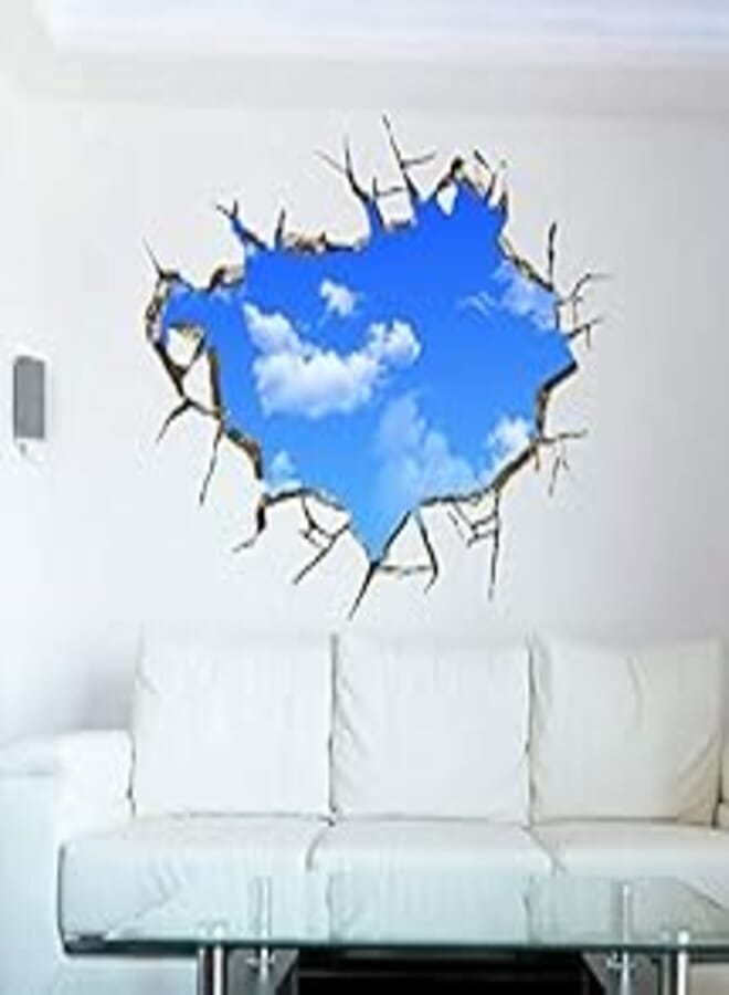 OR 3D Blue Sky clouds Wall Sticker Living Room Bedroom wallpaper Broken Wall Blue Sky Wall Sticker Ceiling TV Background Wall Sticker