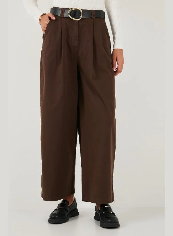 ليلا بنطلون نسائي واسع الساق بخصر عالٍ وحزام