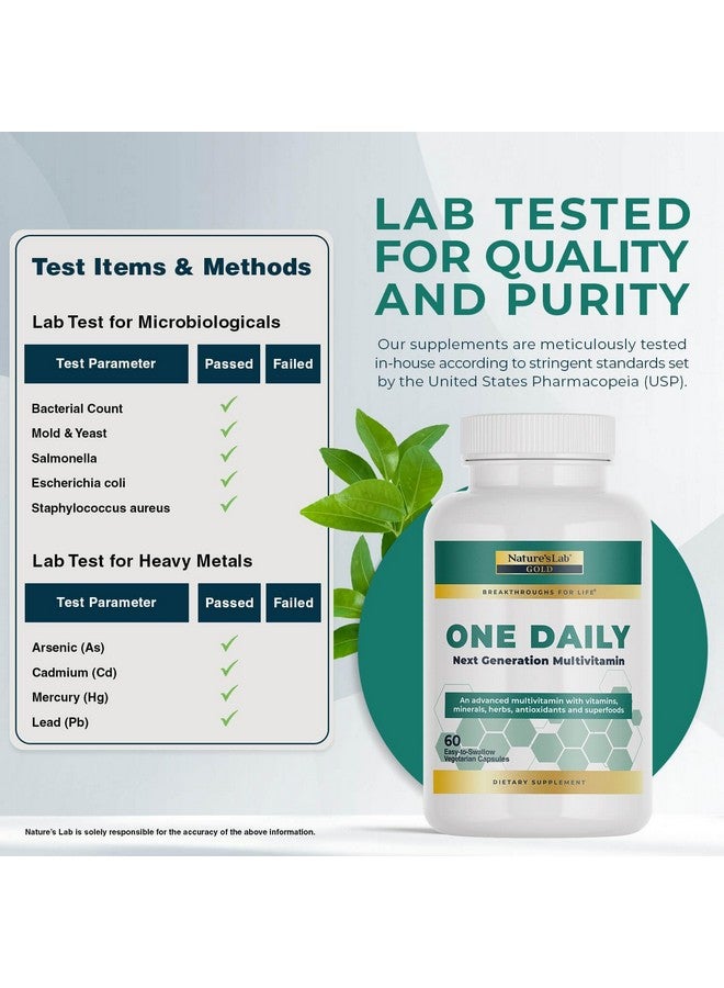 نايتشرز لاب Nature's Lab Gold One Daily Multivitamin - يحتوي على 19 فيتامين ومعادن أساسية بما في ذلك فيتامين C وD3 والزنك - 60 كبسولة (إمدادات لمدة شهرين) - Image 4