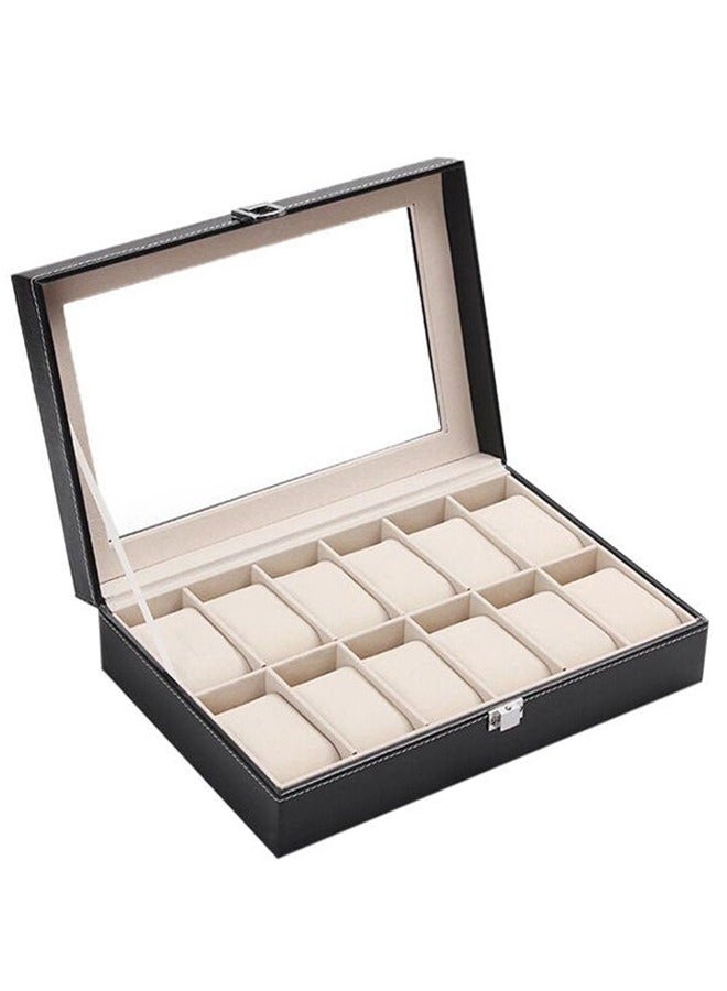 رولستيمي مجوهرات عرض بو الجلود 12 شبكات فتحة الزجاج الأسود ووتش صناديق - Image 2