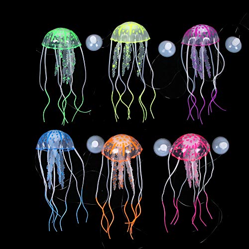 NUOMI 6 Pieces Artificial Jellyfish Decor for Aquarium Fish Tank, Glowing Jellyfish Ornament Decoration, Soft Silicone - Image 1