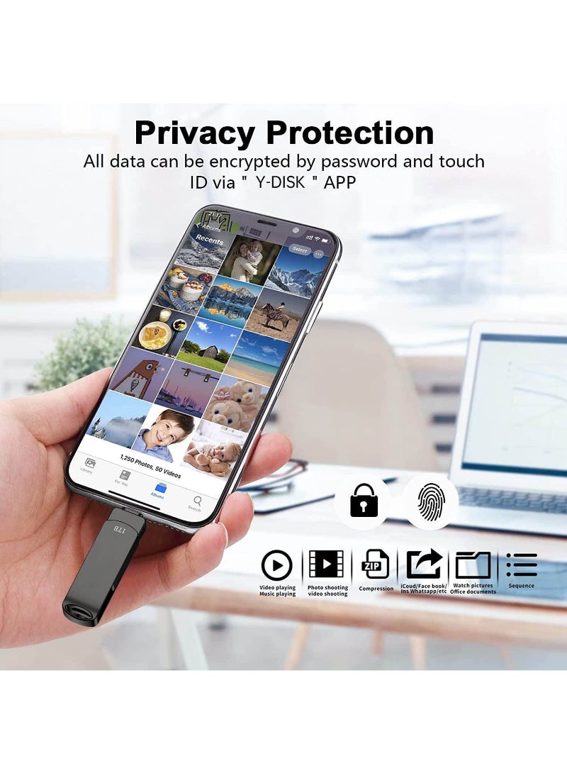 Flash Drive 1Tb Iphone Photo Stick Usb 3.0 Flash Drive Photo Stick Memory Stick External Storage For Iphone Ipad Android Pc Black - Image 2