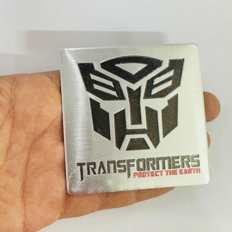 AUTO MT Car Bike Laptop Metal Logo Car Emblem & Grill Met.al Lo.go for Carr 3D Badge Auto Racing Universal Sport Sticker Grand Tourer Decal. (TRANSS-FORMERR Square Slim-Sticker.) - Image 2