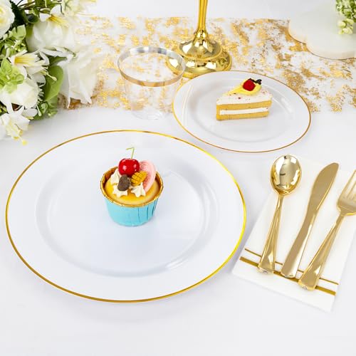 SUT 350 PCS Elegant White and Gold Disposable Dinnerware Set - Premium Dinner & Salad Plates, Cups, Napkins & Cutlery for 50 Guests - All-Inclusive Party Plastic Plates - Image 2