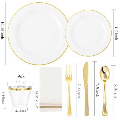 SUT 350 PCS Elegant White and Gold Disposable Dinnerware Set - Premium Dinner & Salad Plates, Cups, Napkins & Cutlery for 50 Guests - All-Inclusive Party Plastic Plates - Image 4