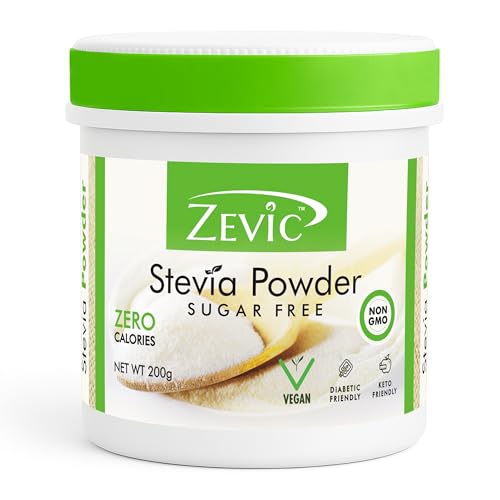 Zevic Stevia Sugar Free White Powder | Zero Calories & Vegan | 100% Natural Sweetener Stevia Powder | Keto & Diabetic Friendly - 200g - Image 1
