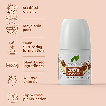 dr.organic Dr Organic Moroccan Argan Oil Deodorant Aluminium Free Mens Womens Natural Vegan CrueltyFree Paraben SLSFree Recycled Recyclable Certified Organic 50ml Packaging may vary - Image 4