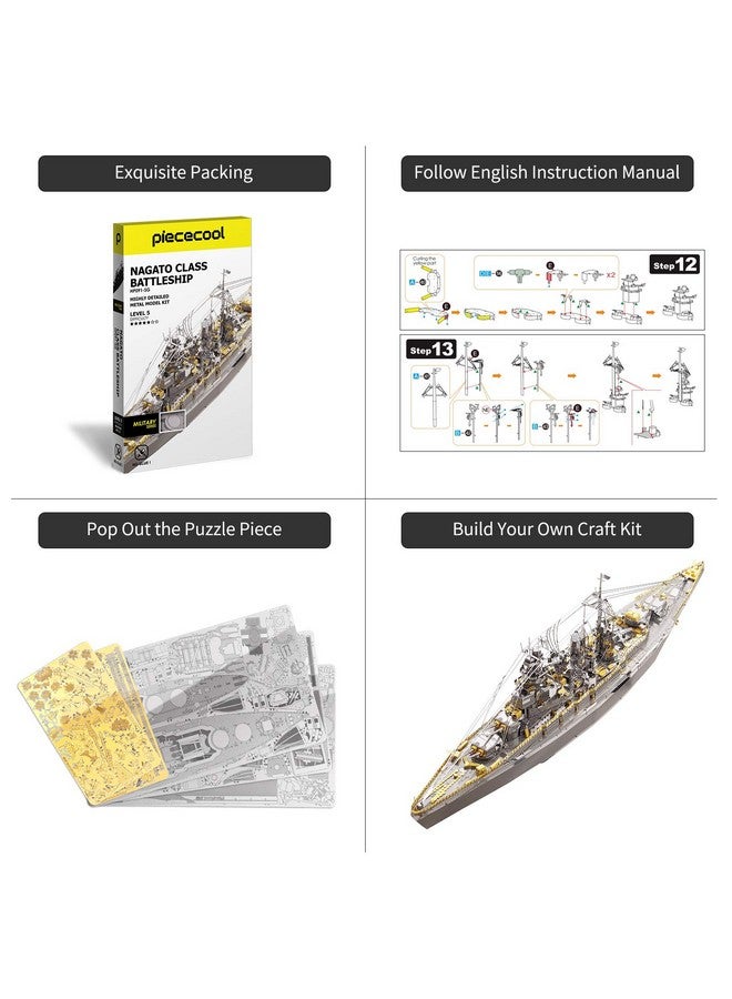 3D Puzzle For Adults Metal Warship Models Kits, Nagato Class Battleship Toys Diy 3D Metal Military Model Building Kit Puzzle For Teens Boys, Great Gift For Dad Son - Image 5