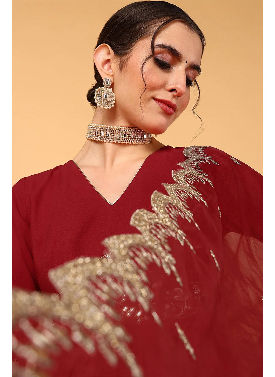 زيري سوق Red Georgette Zari Embroidered 2-Piece Anarkali Set