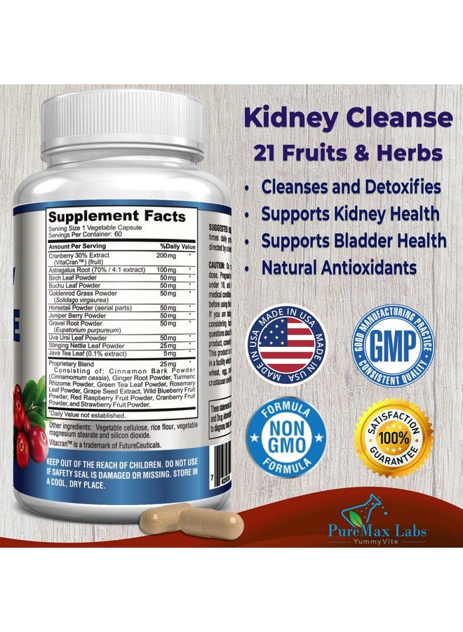 YUMMYVITE Herbal Kidney Cleanse with Cranberry Extract, Astralagus - 21 Fruits & Herbs - Detox & Cleanse Urinary Tract & Bladder Health, Kidney Support, 60 Vegan Capsules - Image 2